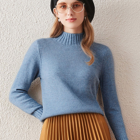 COMOBOCA 100% Cashmere Women's Mock Neck Knit Sweater