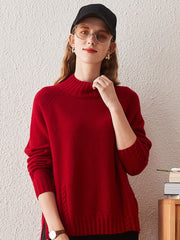 COMOBOCA RED 100% Cashmere Women's Mock Neck Knit Sweater