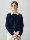 COMOBOCA 100% Cashmere Women's Embroidered Button-Front Cardigan