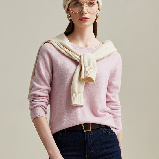 COMOBOCA Pink 100% Cashmere Women's Knit Pullover Sweater