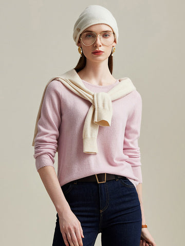 COMOBOCA Pink 100% Cashmere Women's Knit Pullover Sweater
