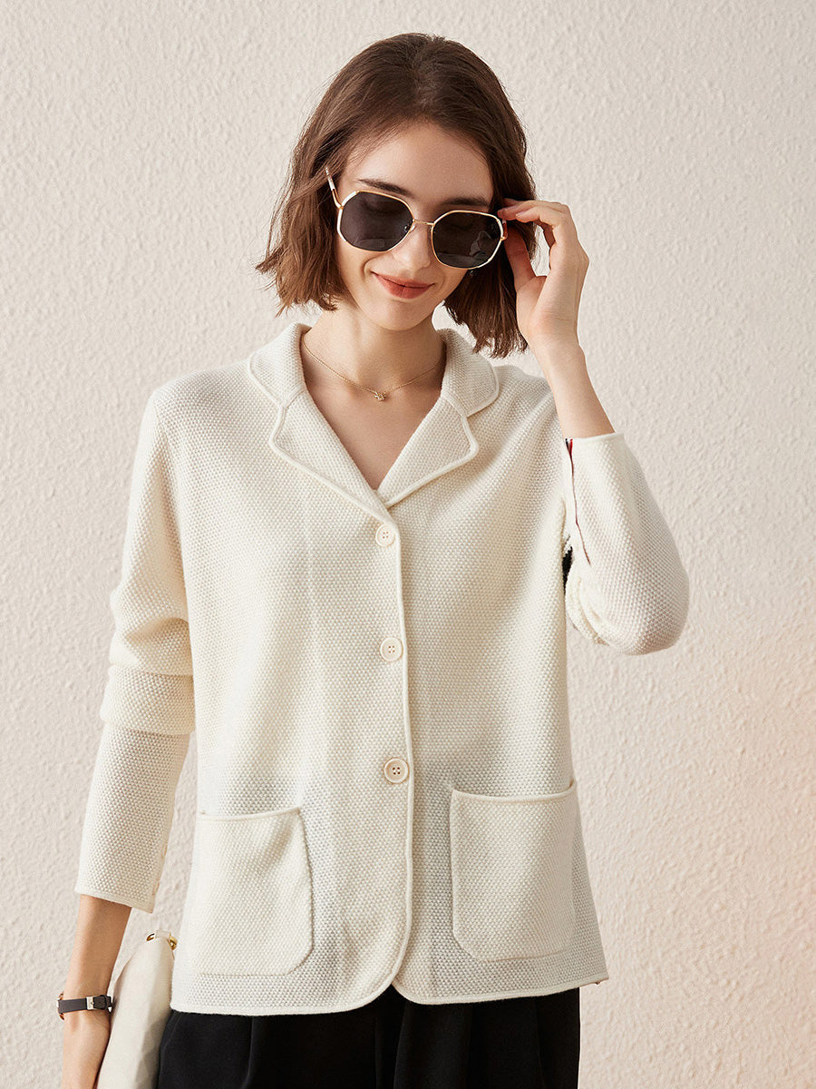 COMOBOCA 100% Cashmere Women's Striped Sleeve Knit Pocket Cardigan