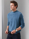 COMOBOCA BLUE 100% Cashmere Men's Ribbed Mock Neck Sweater