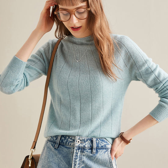 COMOBOCA 100% Cashmere Women's Ribbed Knit Pullover Sweater