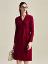 COMOBOCA 100% Cashmere Women's Knit V-Neck Midi Dress