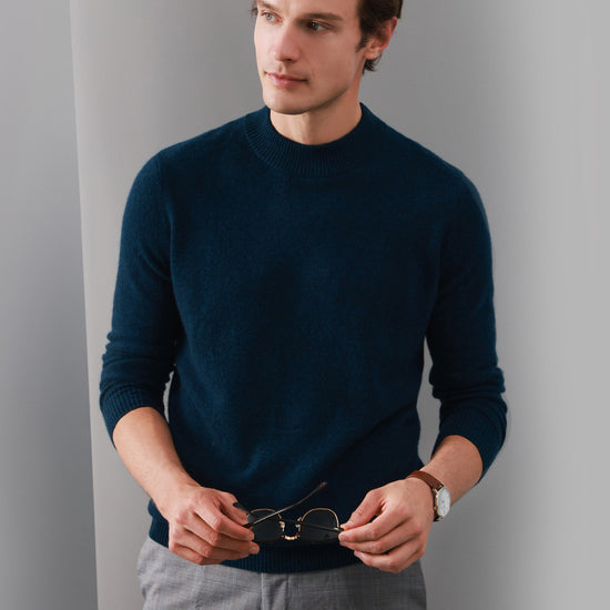 COMOBOCA TEAL 100% Cashmere Men's Mock Neck Knit Sweater