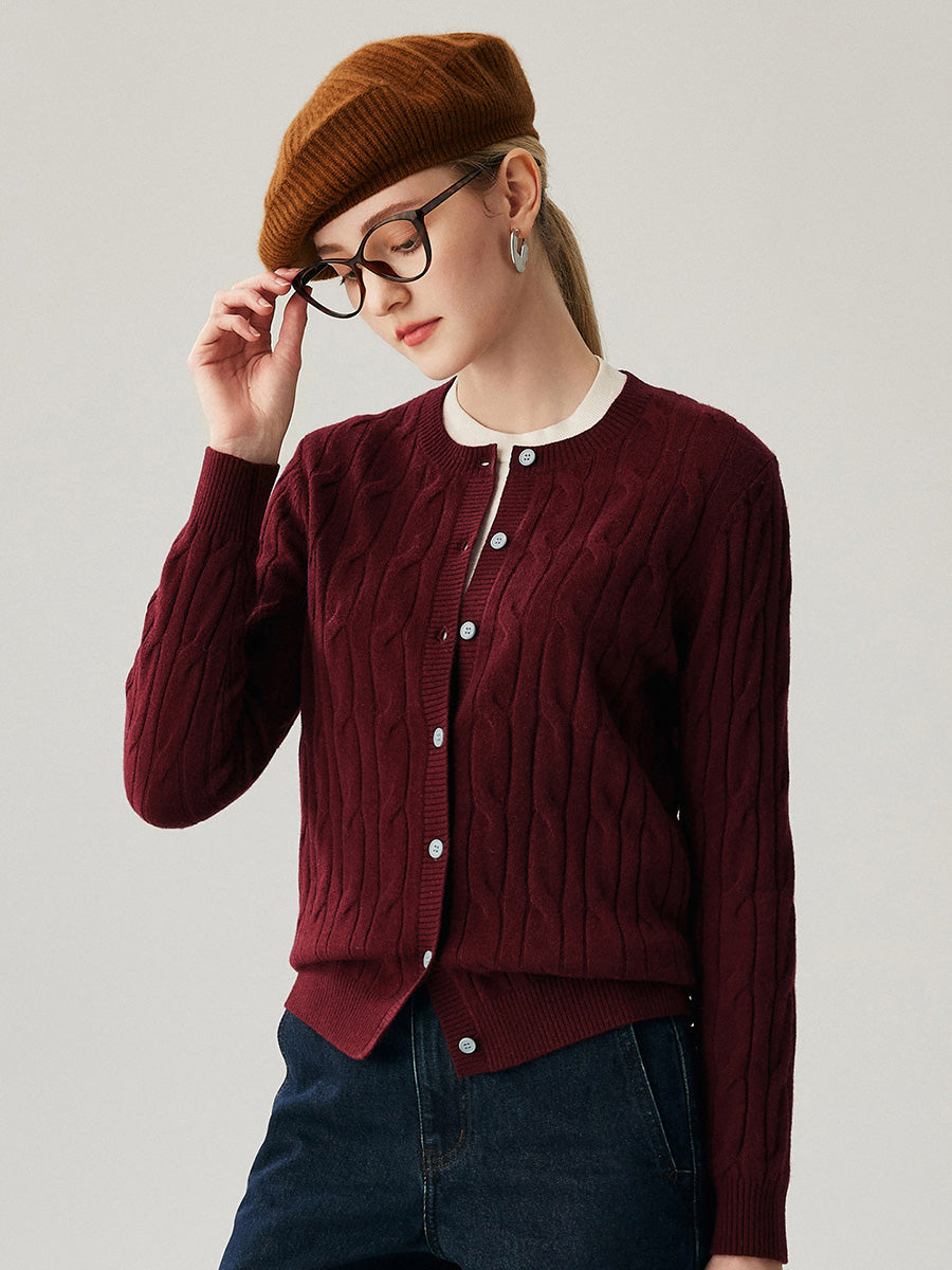 COMOBOCA 100% Cashmere Women's Cable Knit Button Front Cardigan