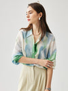 COMOBOCA 100% Mulberry Silk Women's Watercolor Print Shirt