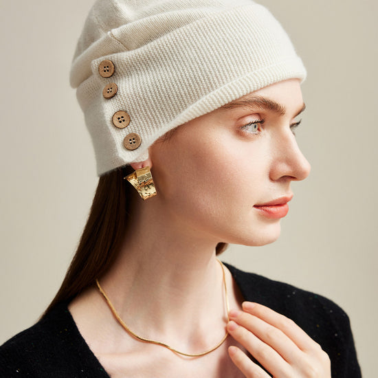 COMOBOCA 100% Cashmere Women's Button Decorated Knit Beanie