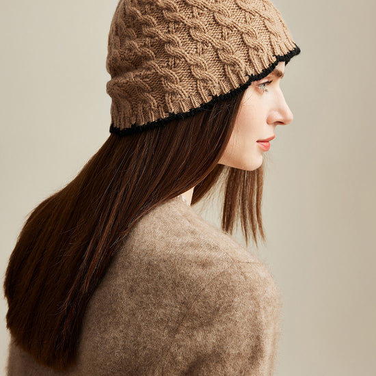 COMOBOCA 100% Cashmere Women's Cable Knit Beanie