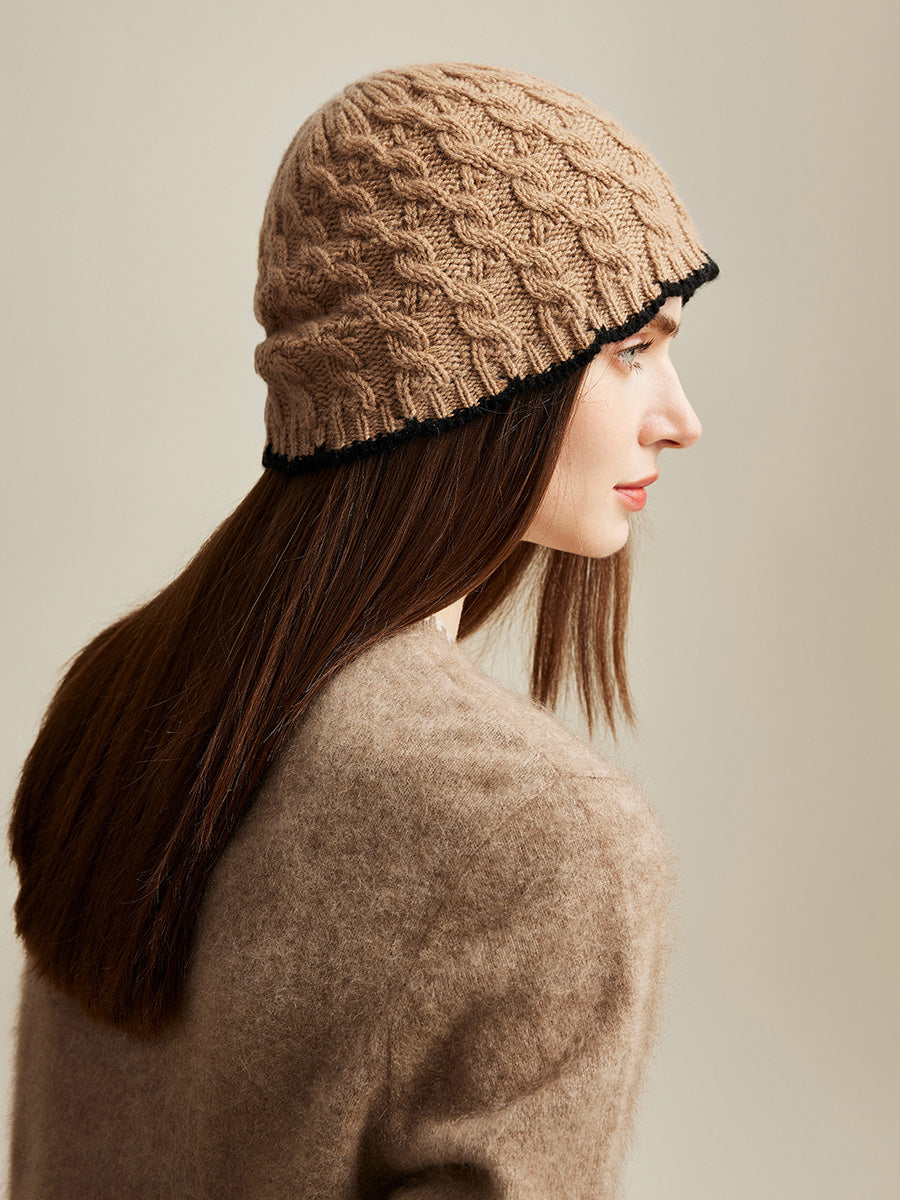 COMOBOCA 100% Cashmere Women's Cable Knit Beanie