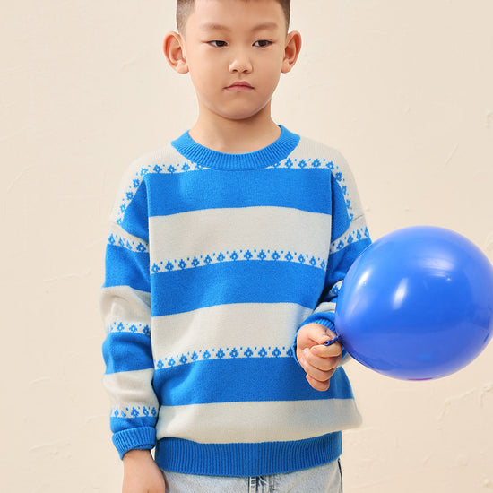 COMOBOCA 100% Wool Kids' Striped Nordic Pattern Knit Sweater