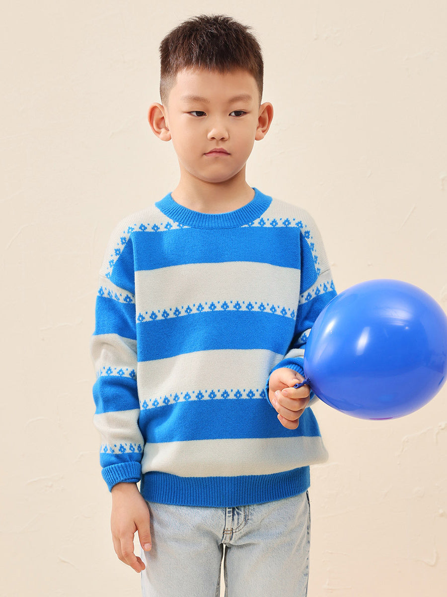 COMOBOCA 100% Wool Kids' Striped Nordic Pattern Knit Sweater