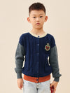 COMOBOCA 100% Wool Kids' Royal Embroidered Cable Knit Cardigan