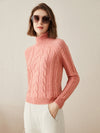 COMOBOCA 100% Cashmere Women's Turtleneck Cable Knit Sweater