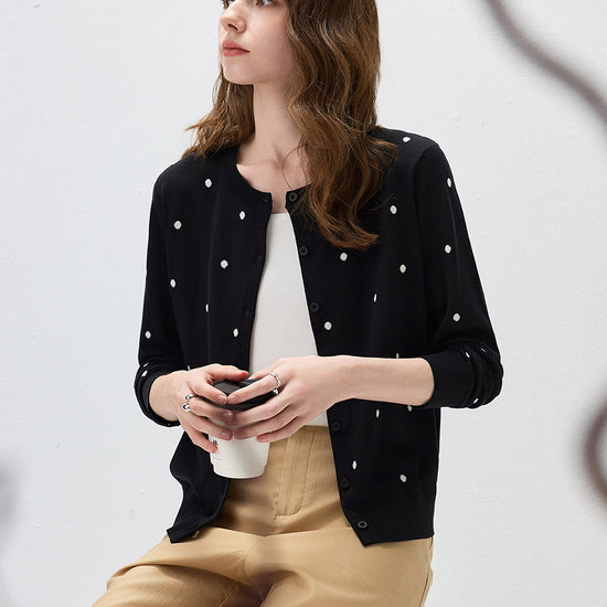 COMOBOCA Women's Lyocell Polka Dot Knit Cardigan