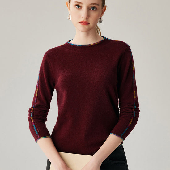 COMOBOCA DEEP RED 100% Cashmere Women's Sweater with Built-in Collar