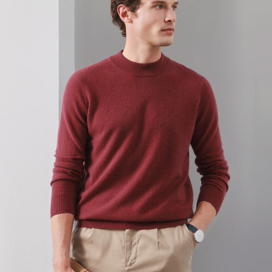 COMOBOCA BURGUNDY 100% Cashmere Men's Mock Neck Knit Sweater