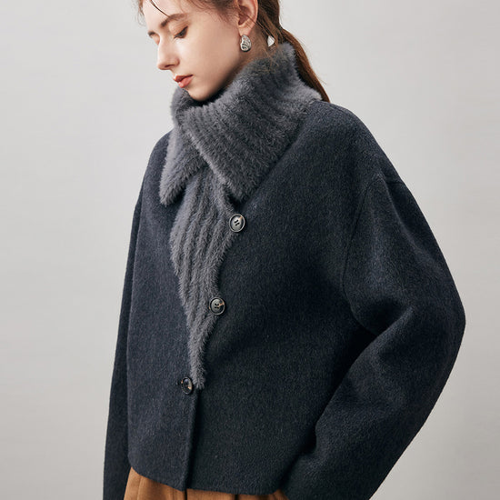 COMOBOCA Women's Fuzzy Sailor Collar Button Front Coat