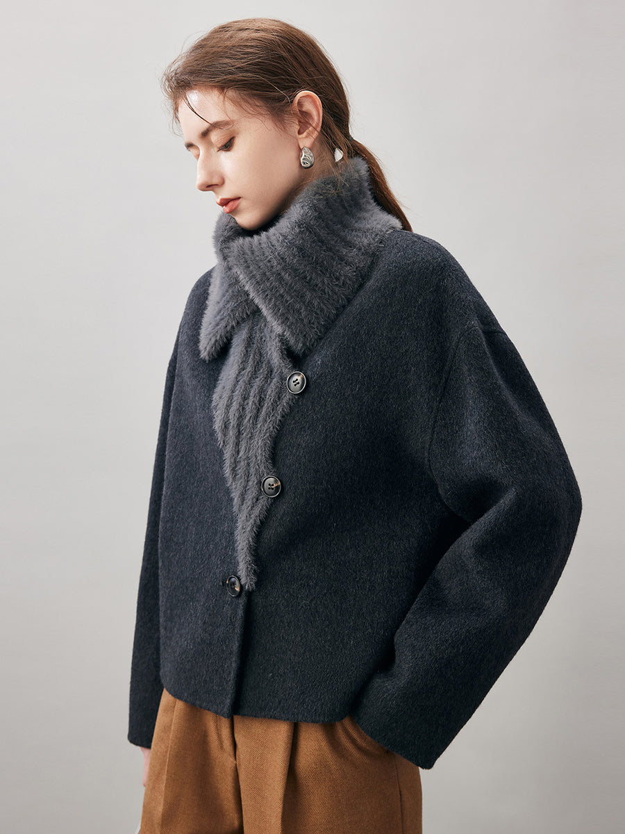 COMOBOCA Women's Fuzzy Sailor Collar Button Front Coat