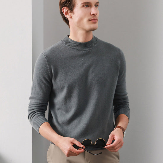 COMOBOCA SLATE GREY 100% Cashmere Men's Mock Neck Knit Sweater