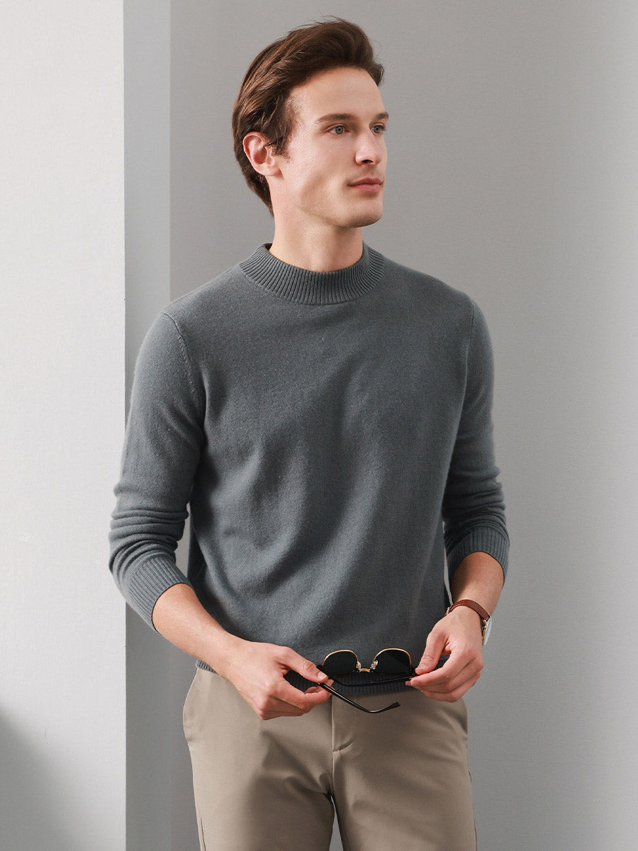 COMOBOCA SLATE GREY 100% Cashmere Men's Mock Neck Knit Sweater