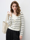 COMOBOCA Women's Striped Ribbed Knit Faux 2-in-1 Zip Cardigan
