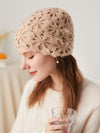 COMOBOCA 100% Cashmere Women's Floral Crochet Knit Beanie