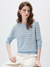 COMOBOCA Women's Striped Mesh Knit Round Neck Sweater