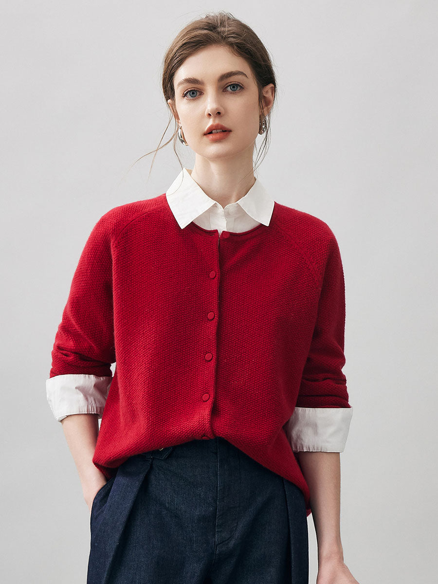 COMOBOCA Red 100% Cashmere Women's Button Front Knit Cardigan