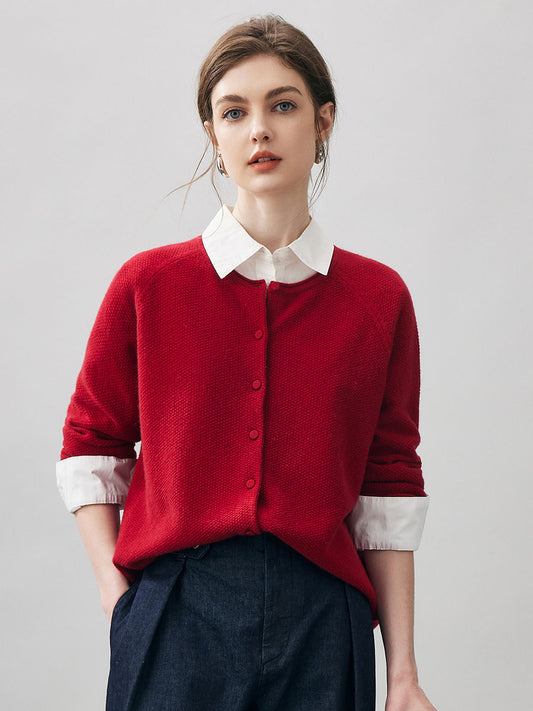 COMOBOCA Red 100% Cashmere Women's Button Front Knit Cardigan