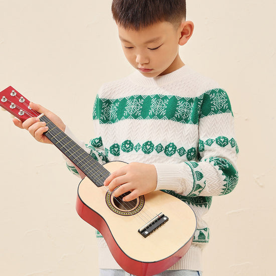 COMOBOCA Green 100% Wool Kids' Nordic Snowflake Knit Sweater