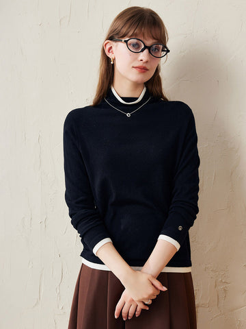 COMOBOCA Black 100% Wool Women's Lightweight Turtleneck Sweater