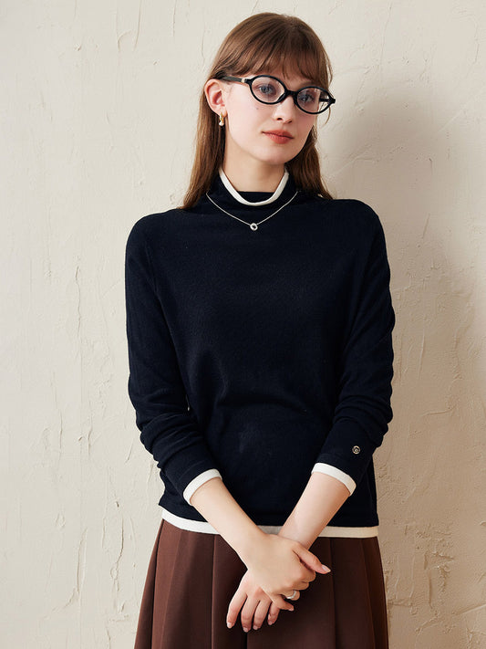 COMOBOCA Black 100% Wool Women's Lightweight Turtleneck Sweater