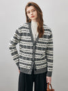 COMOBOCA Multicolor 100% Wool Women's Snowflake Pattern Cardigan