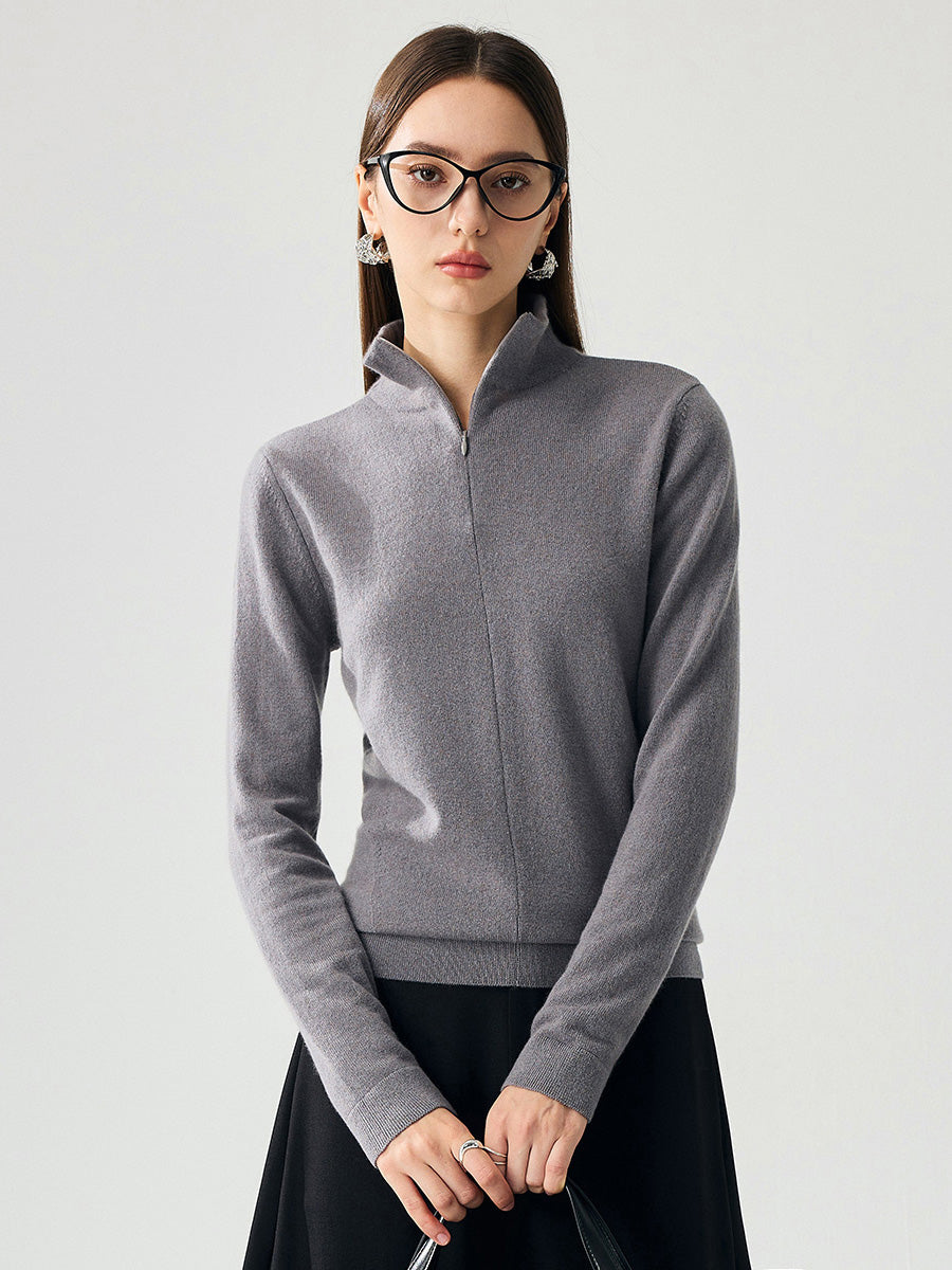 COMOBOCA 100% Cashmere Women's Half-Zip Mock Neck Pullover Sweater
