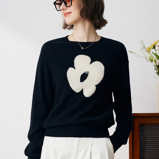 COMOBOCA 100% Cashmere Women's Floral Knit Sweater