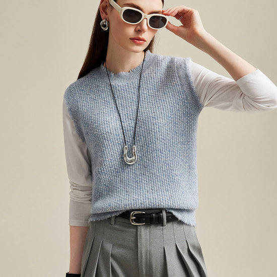 COMOBOCA 100% Cashmere Women's Textured Knit Sweater Vest