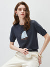 COMOBOCA Women's Elephant Intarsia Ribbed Knit T-Shirt