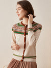 COMOBOCA 100% Cashmere Women's Vintage Inspired Geometric Knit Cardigan