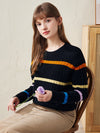 COMOBOCA 100% Wool Women's Colorful Striped Cable Knit Sweater