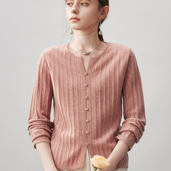 COMOBOCA Brick Red 100% Cashmere Women's Ribbed Faux Knit Cardigan Sweater