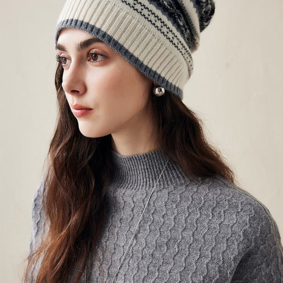 COMOBOCA 100% Cashmere Women's Nordic Knit Beanie