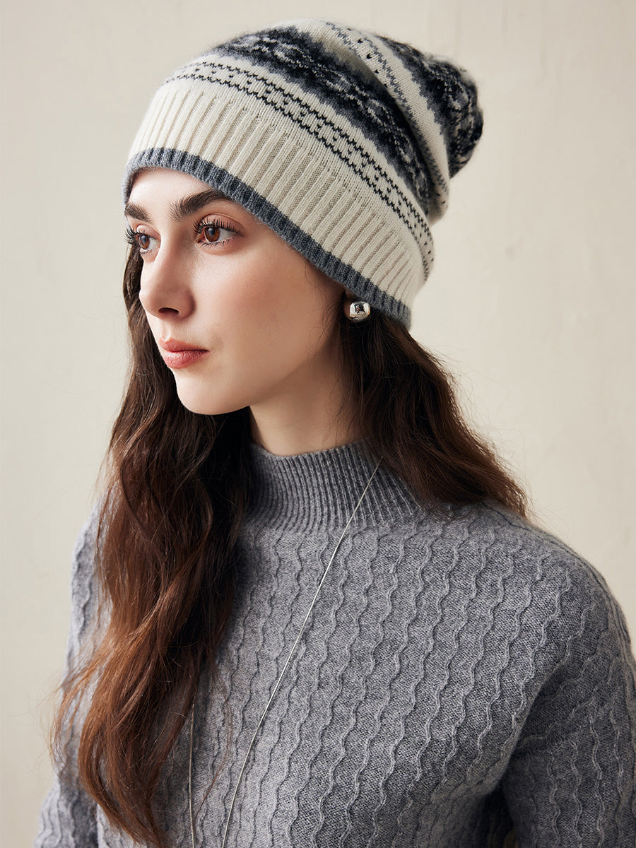 COMOBOCA 100% Cashmere Women's Nordic Knit Beanie