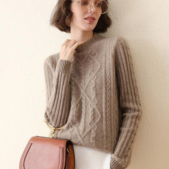 COMOBOCA 100% Cashmere Women's Mock Neck Knit Sweater