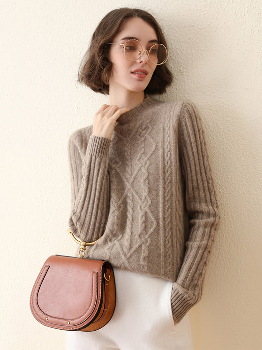 COMOBOCA 100% Cashmere Women's Mock Neck Knit Sweater