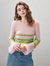 COMOBOCA Striped Women's Rainbow Striped Flared Sleeve Sweater