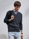 COMOBOCA DARK GREY 100% Cashmere Men's V-Neck Sweater