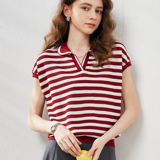 COMOBOCA Women's Striped Polo Knit T-Shirt