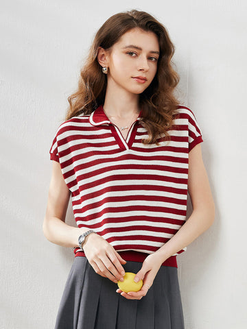 COMOBOCA Women's Striped Polo Knit T-Shirt